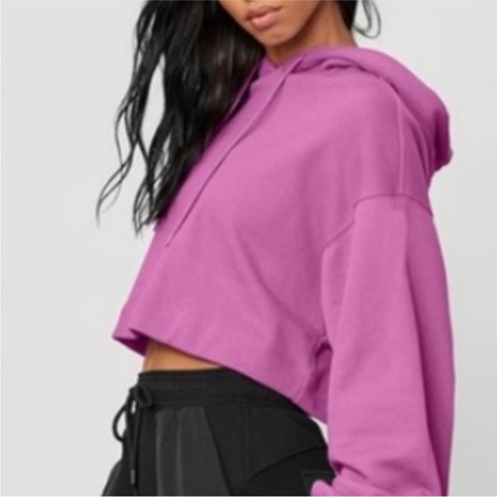 Alo Yoga Bae Hoodie in Electric Violet Purple Pink Cropped Sweatshirt, S